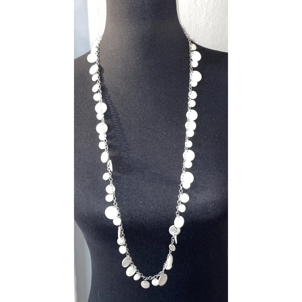 Talbots Signed Long Chain Necklace Silver Tone Mother Of Pearl Charms Dangle 27”